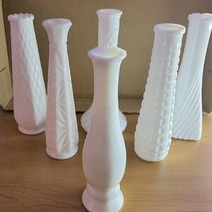 Elegant White Vase Set ~ Milk Glass Vases, set of 6, Wedding vases, Shabby Chic